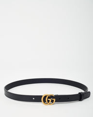 Gucci Black Leather GHW Thin GG Marmont Belt - 80/32