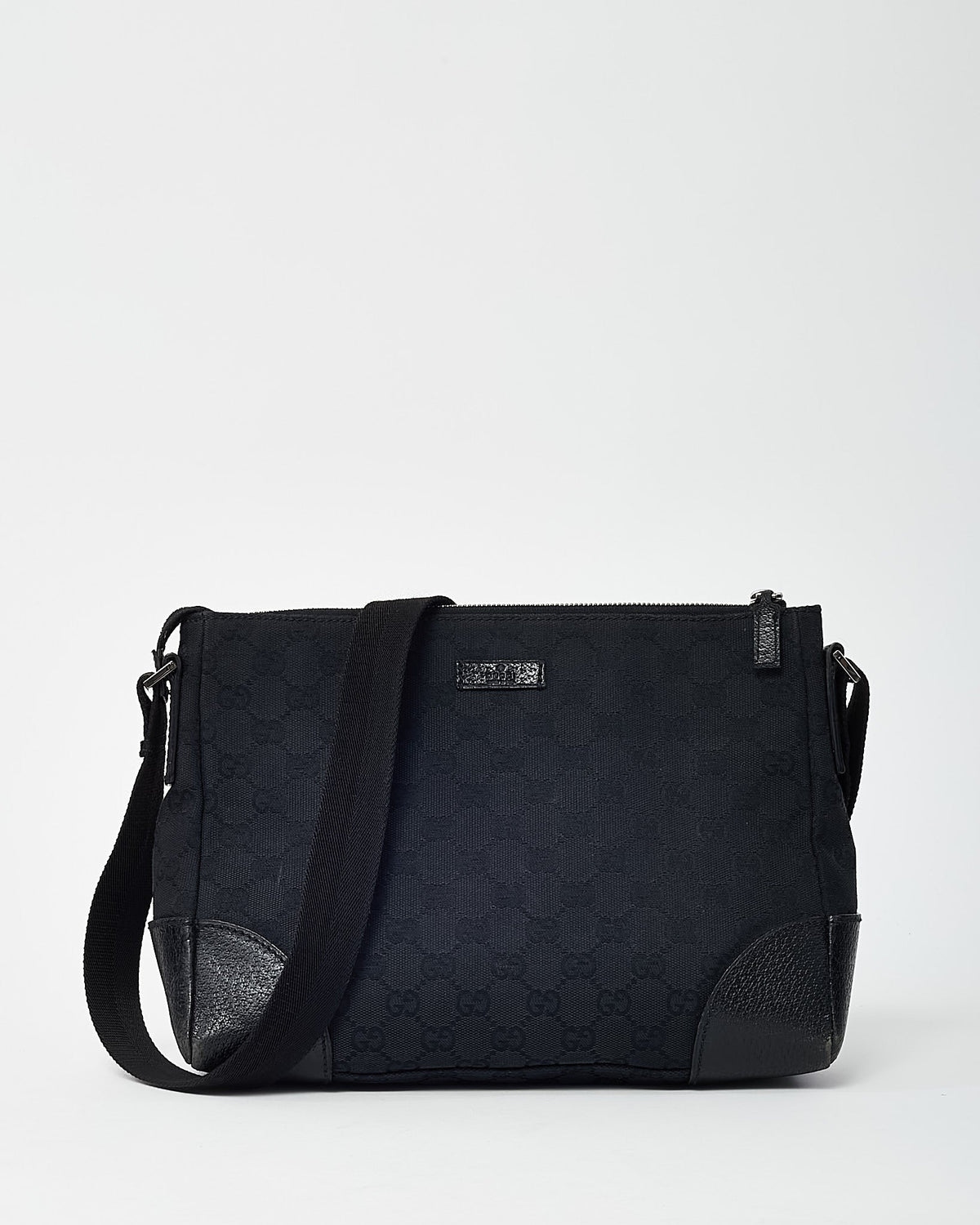 Gucci Black GG Monogram Canvas Messenger Crossbody Bag