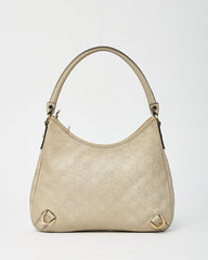 Gucci Light Grey GG Monogram Guccissima Embossed Leather Abbey D-Ring Shoulder Bag