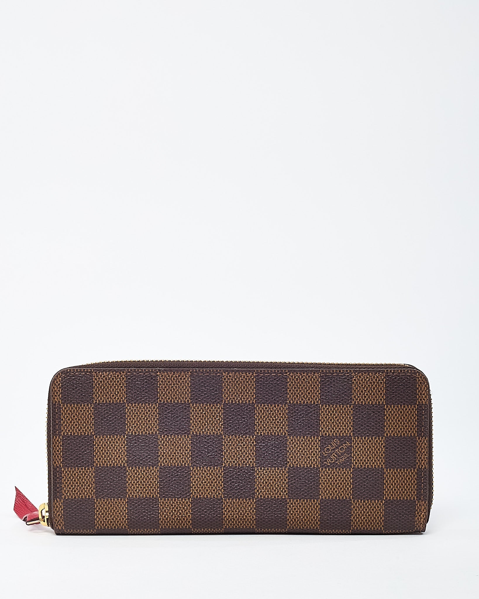 Louis Vuitton Damier Ebene Coated Canvas Red Interior Clemence Wallet