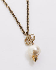 Gucci Gold Finish Metal Interlocking Crystal GG Pearl Necklace