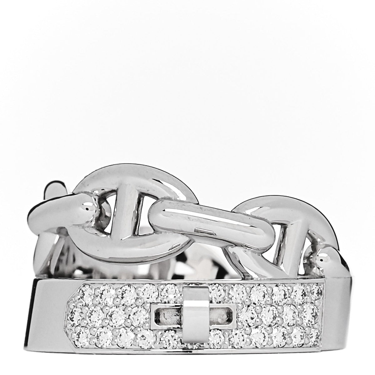 18K White Gold Kelly Diamond Double Tour Chaine d'Ancre Pave Ring 50 5.5