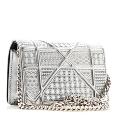Metallic Patent Micro-Cannage Baby Diorama Flap Bag Silver