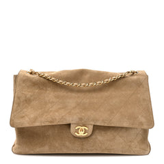 Suede Calfskin Souplissimo Maxi Flap Dark Beige