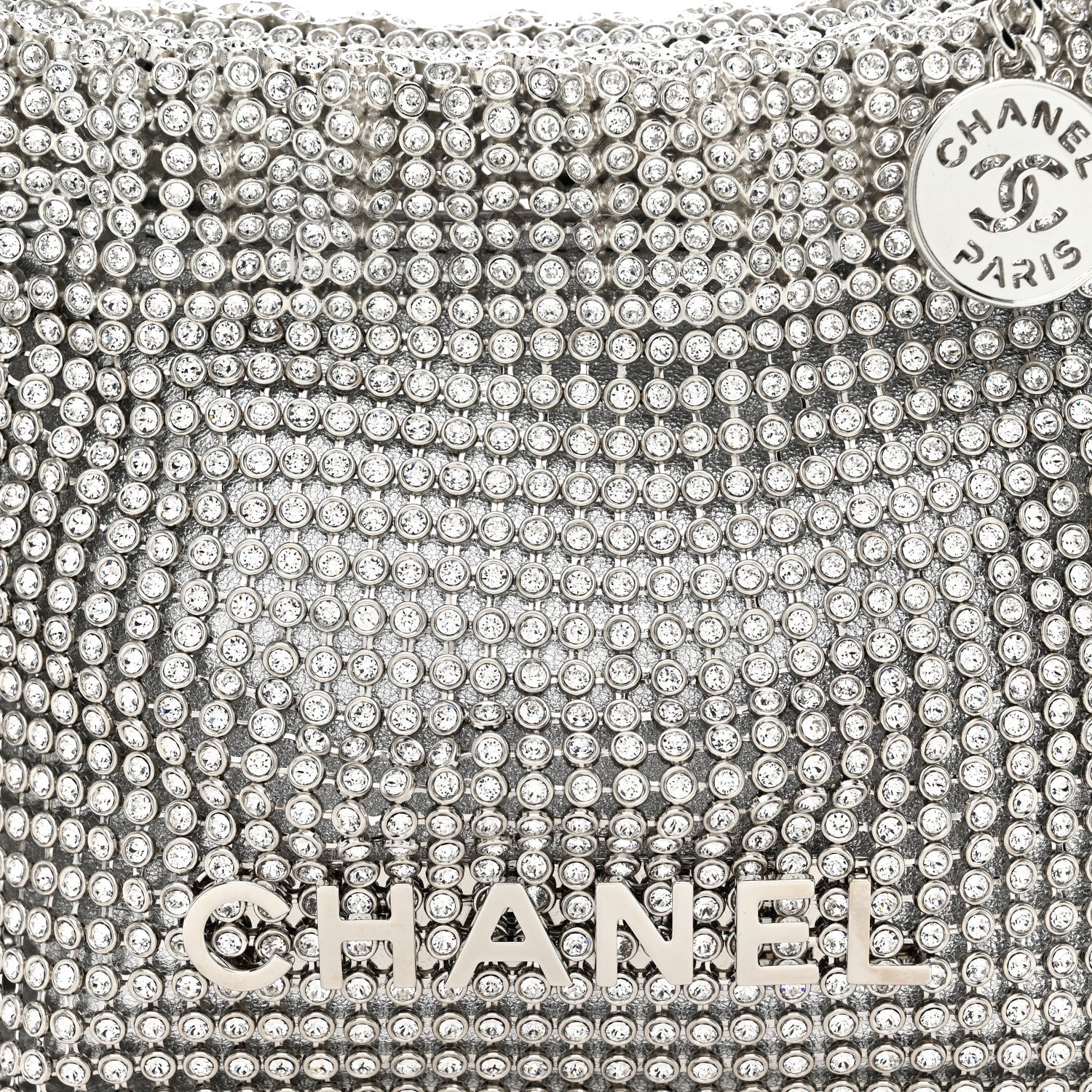 Crystal Embellished Metallic Lambskin Mini Chanel 22 Silver