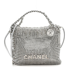 Crystal Embellished Metallic Lambskin Mini Chanel 22 Silver