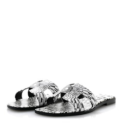 Calfskin Printed Op'H Oran Sandals 40.5 Black White