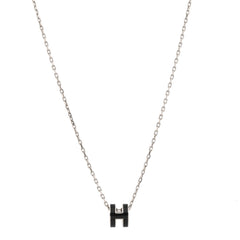 Lacquered Palladium Mini Pop H Pendant Necklace Black