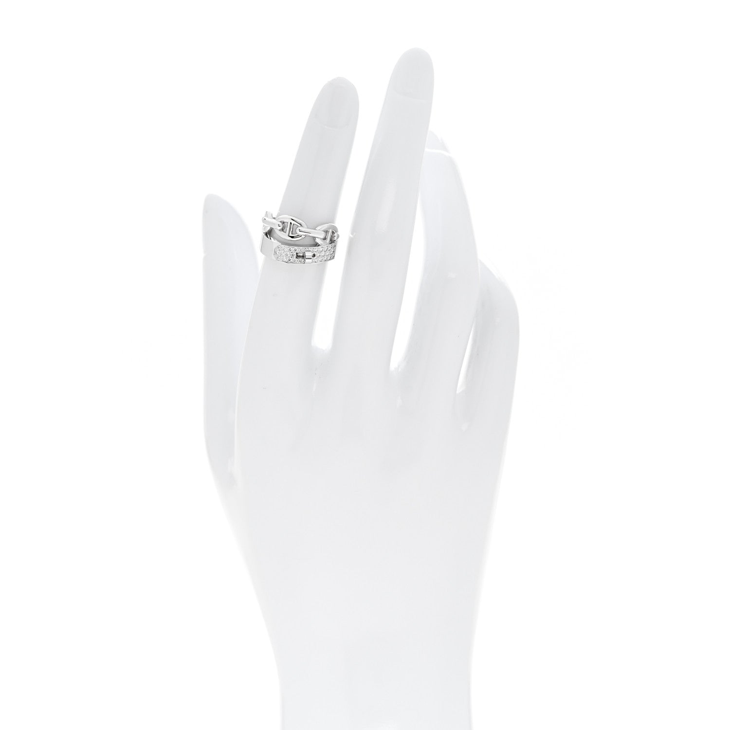 18K White Gold Kelly Diamond Double Tour Chaine d'Ancre Pave Ring 50 5.5