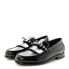 Glazed Calfskin Medor Studded Fringe Womens Destin Loafer 35 Black