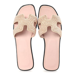Calfskin Embroidered Oran Sandals 37 Beige