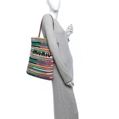 Cotton Crochet Stripe Vertical Tote Bag Multicolor