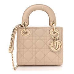 Lambskin Cannage Mini Lady Dior Powder Beige
