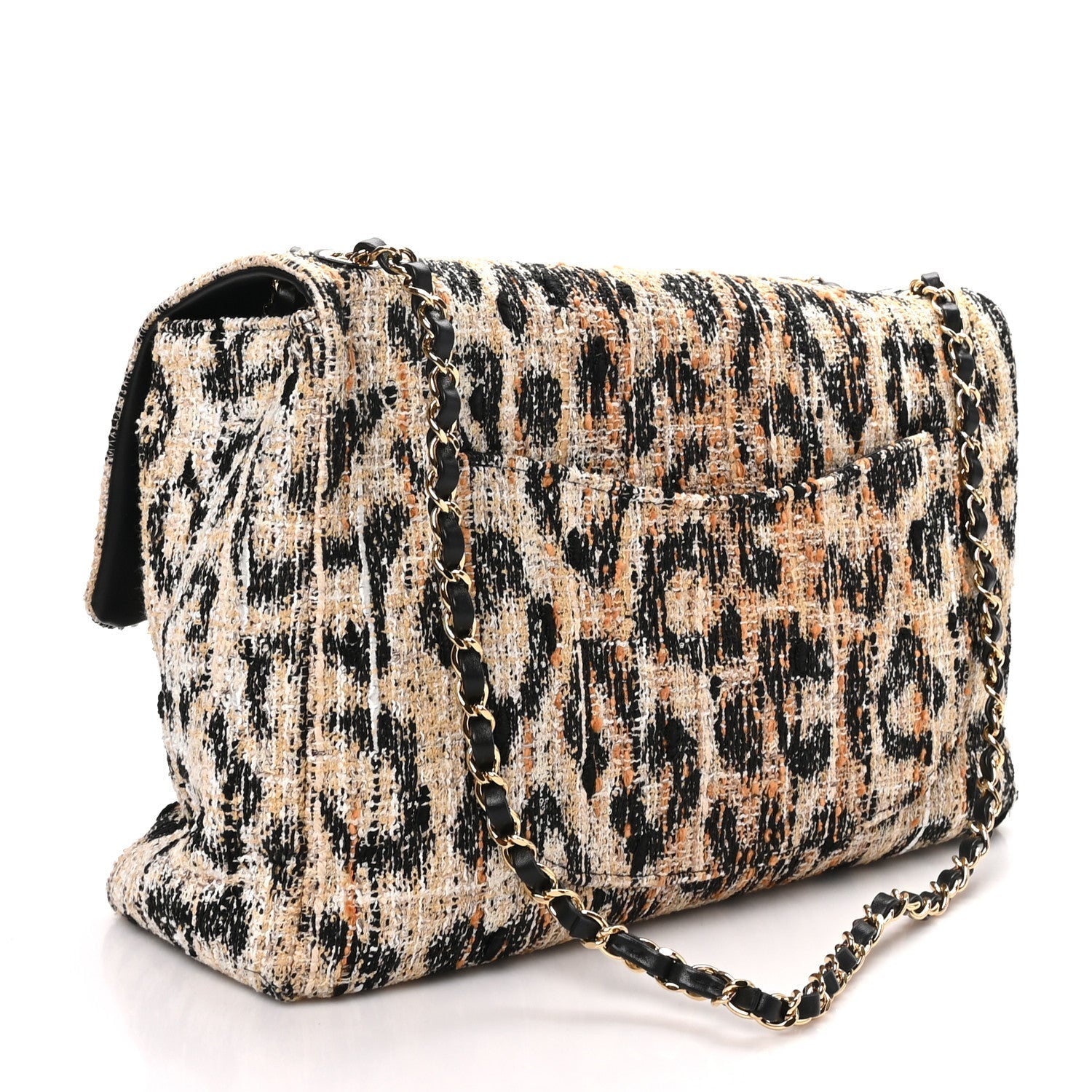Tweed Mixed Fibers Leopard Print Souplissimo Maxi Flap Brown Black White