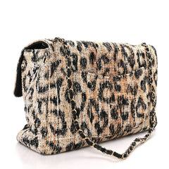Tweed Mixed Fibers Leopard Print Souplissimo Maxi Flap Brown Black White
