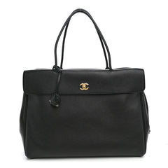 Grained Calfskin Large Urban Essentials Shopping Bag Black