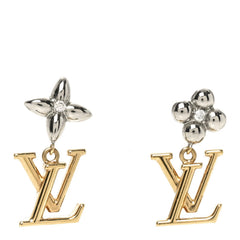 Metal Crystal LV Iconic Flower Earrings Gold Silver