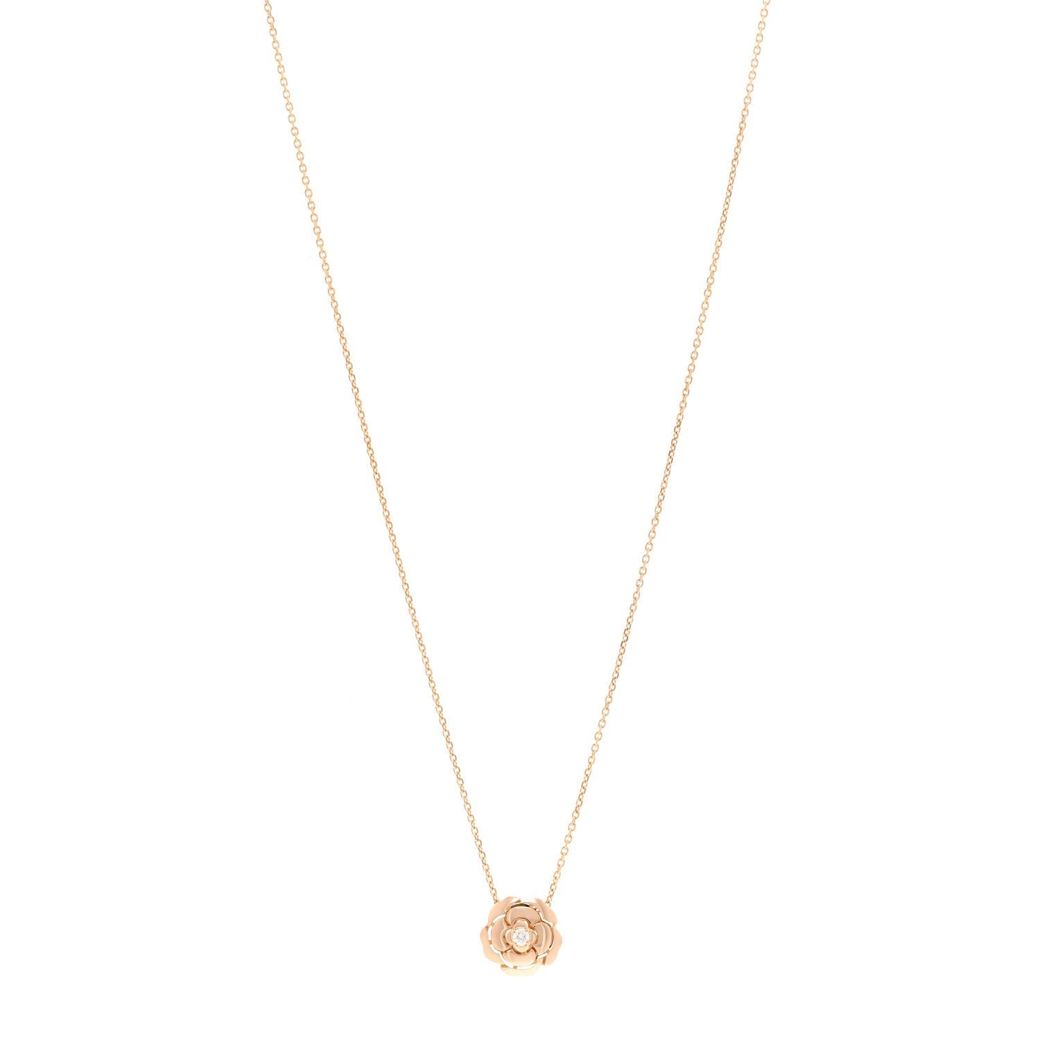 18K Rose Gold Diamond Extrait de Camélia Pendant Necklace