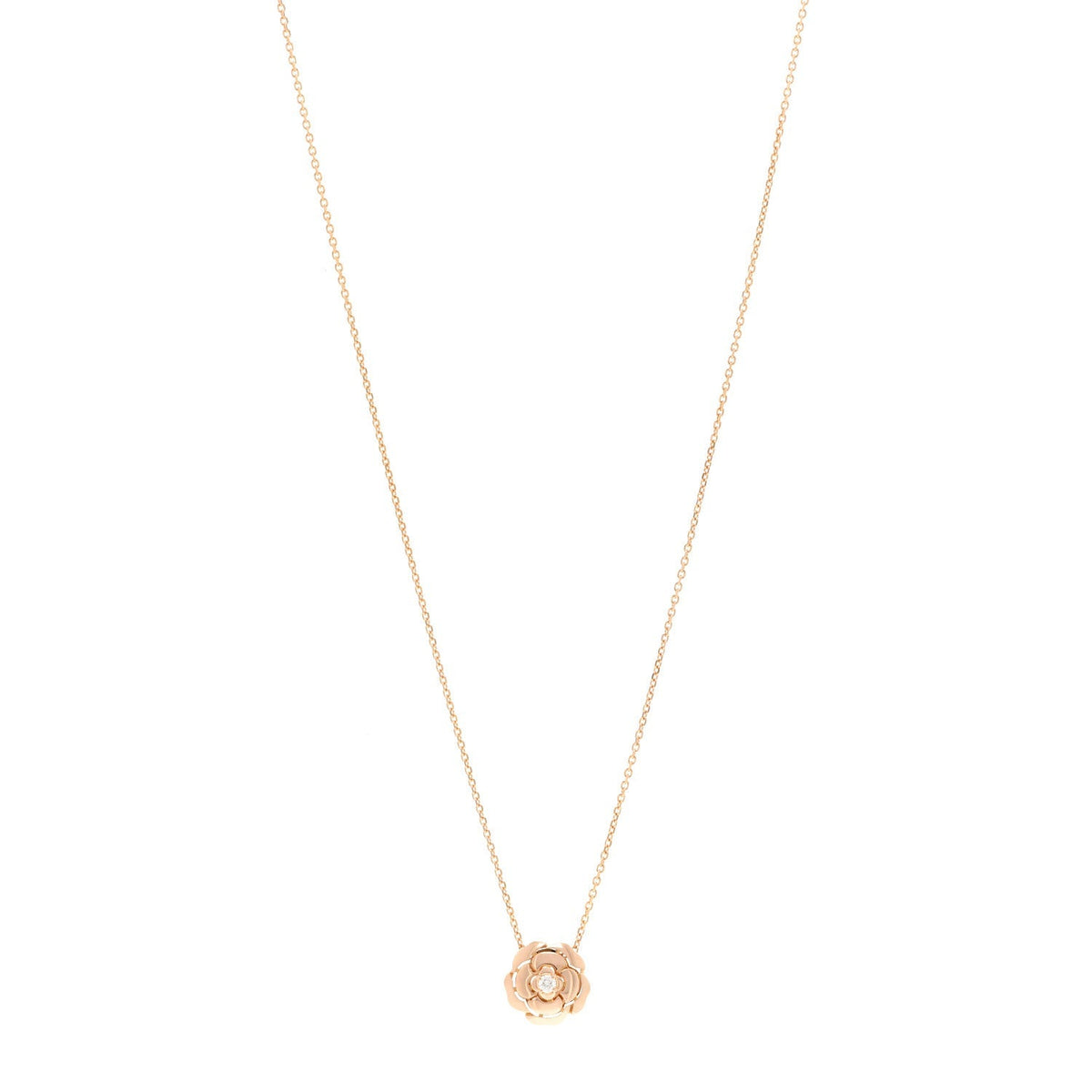18K Rose Gold Diamond Extrait de Camélia Pendant Necklace