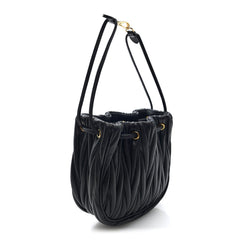 Nappa Matelasse Mini Drawstring Bucket Bag Black