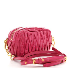 Vitello Lux Matelasse Zip Shoulder Bag Fuxia