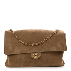 Suede Calfskin Souplissimo Maxi Flap Dark Beige